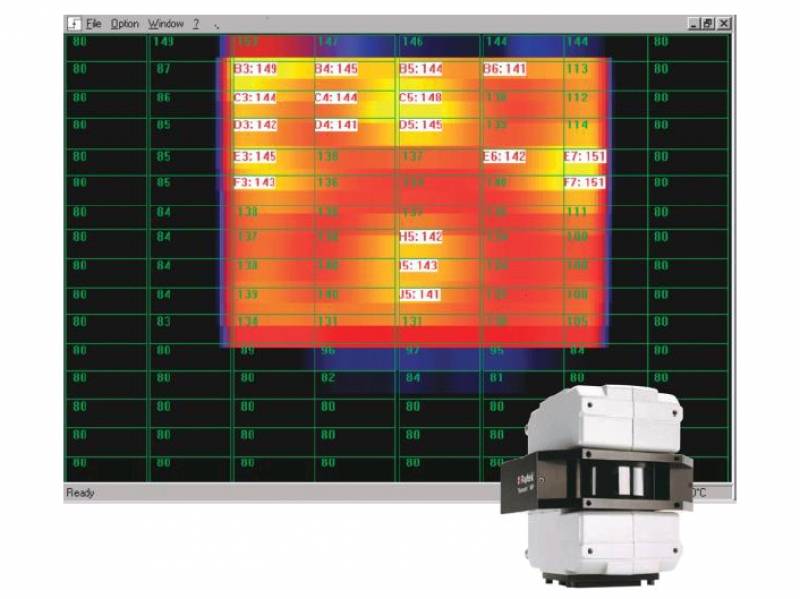 Image thermique avec contours en surimpression - Système scanner infrarouge TF150 pour mesure de température sur ligne de thermoformage